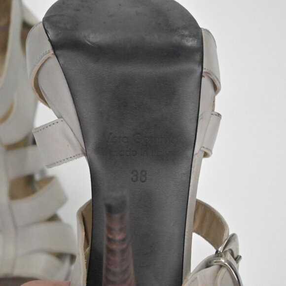 Vtg INNUE Heels Womens Size 38 Gray Leather Strappy Buckle Stiletto Back Zip 00s - Picture 8 of 14